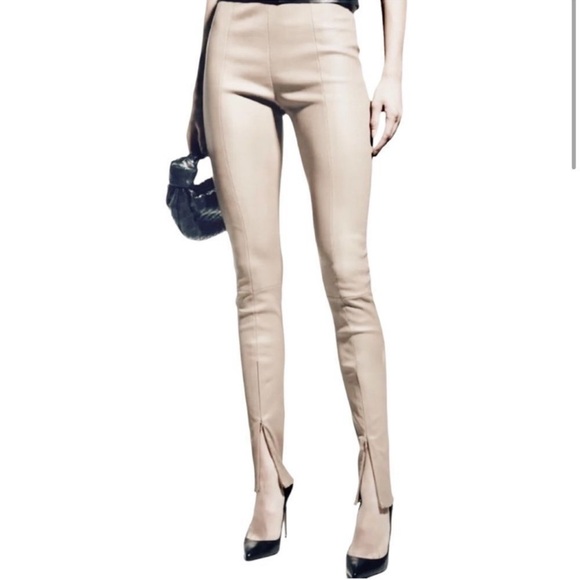 NWOT Jason Wu Faux Leather Skinny Pants Beige Tan Split Leg...